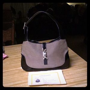 Gucci Canvas & Black Leather Trim Bag